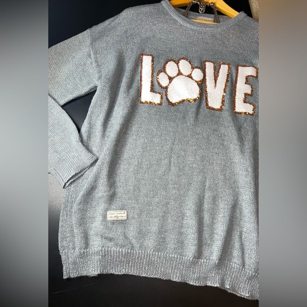 Simply Southern Grey Love Everyday Sweater with paw print Size XL EUC